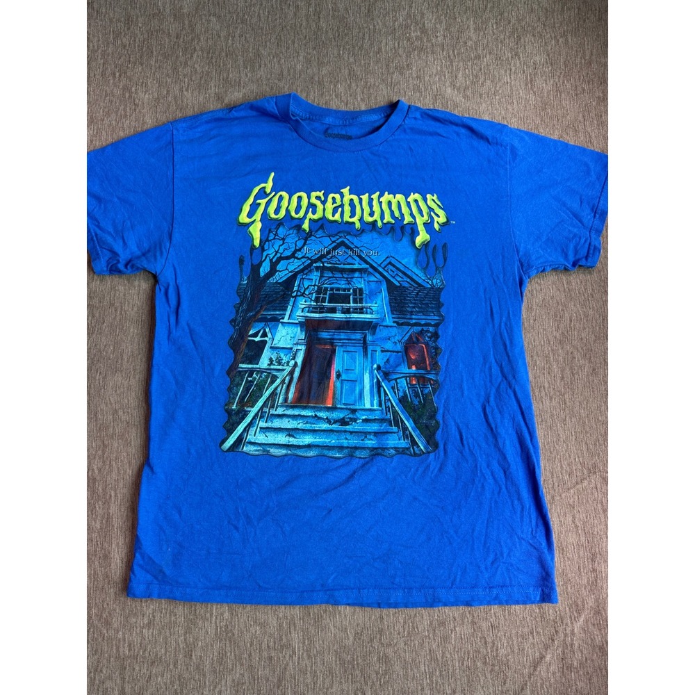 Goosebumps Welcome to Dead House Graphic T-Shirt Blue R.L. Stine Mens Large